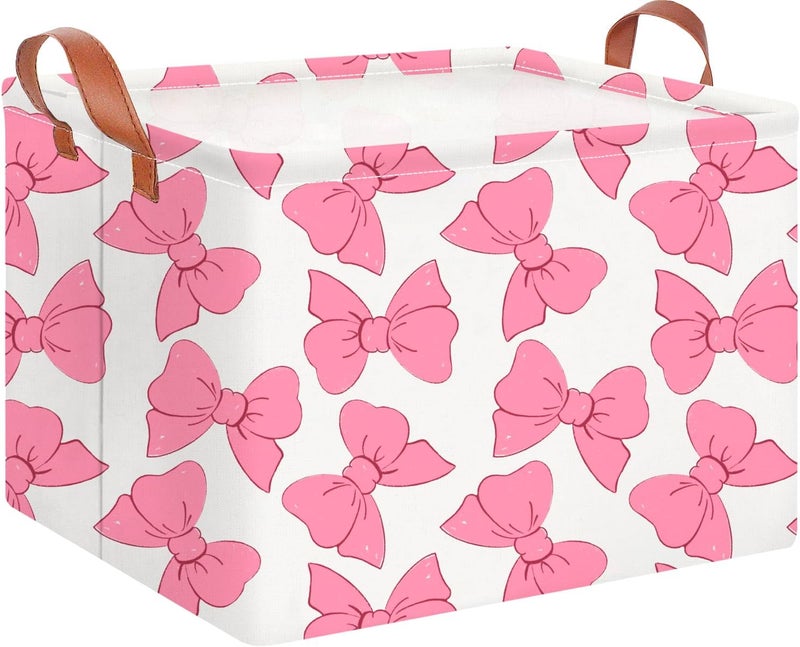 CLOCOR Rectangular Gift Basket Empty,Waterproof Storage Basket with Handles,Toys Bin,Books Box,Room Decor(Pink Bowknot) - Image 1